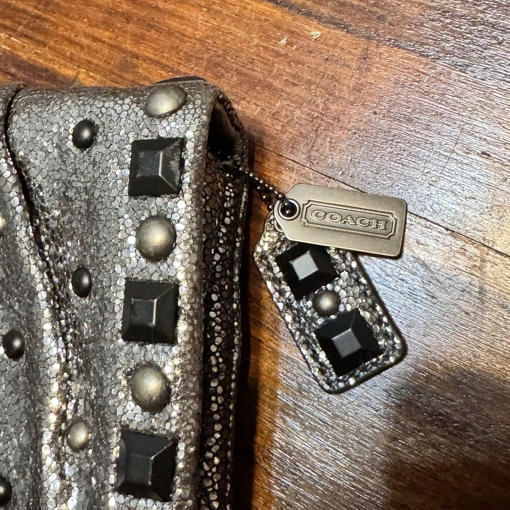 COACH Kristin Studded Clutch Black Silver Leather NWOT Punk Rock Chic - Picture 8 of 13